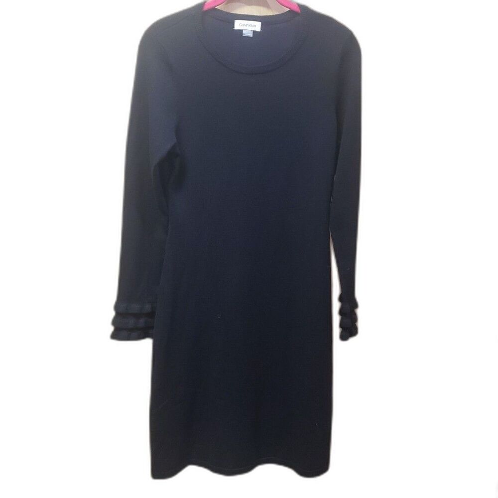 Calvin Klein Womens Black Three Tiered Ruffle Sleeve Sweater Dress Size S GGG